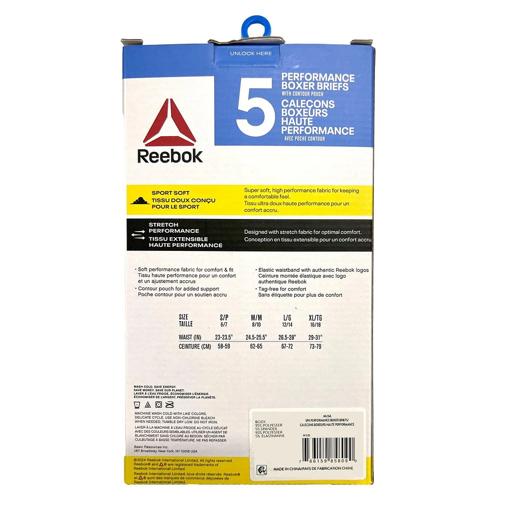 Reebok Boys' 5 Pack Performance Boxer Brief, S-XL