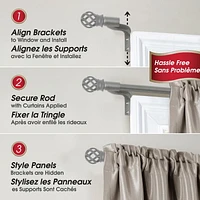 Smart Rods Easy Install Adjustable Cafe Window Rod, No Measuring, with Decorative Finials, Adjusts 48 to 120 Inches