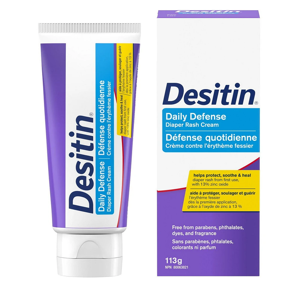 Desitin Daily Defense Baby Diaper Rash Cream with 13% Zinc Oxide, Barrier Cream to Help Treat, Relieve & Prevent Diaper Rash, Hypoallergenic, Dye-, Phthalate- & Paraben-Free, 113 g