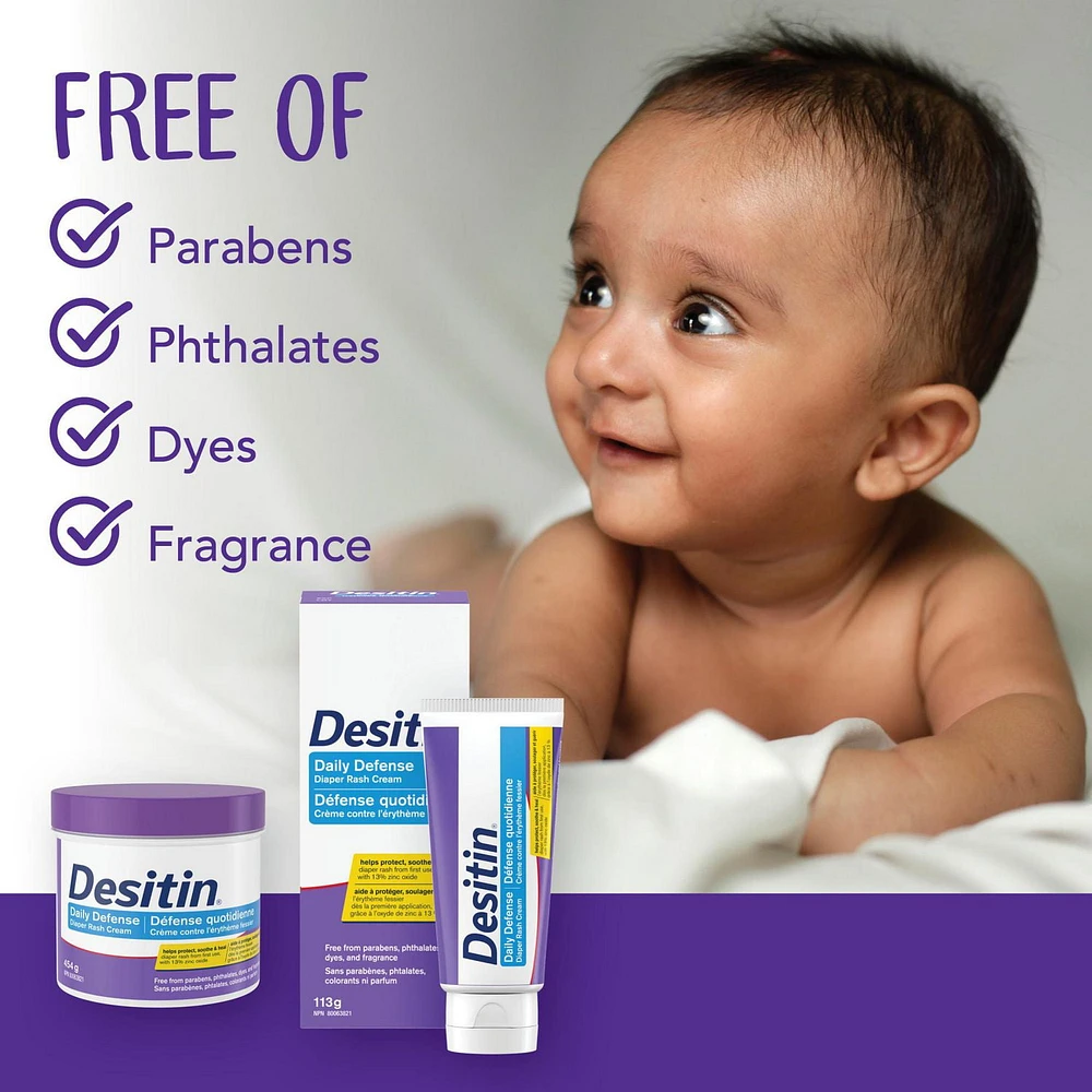 Desitin Daily Defense Baby Diaper Rash Cream with 13% Zinc Oxide, Barrier Cream to Help Treat, Relieve & Prevent Diaper Rash, Hypoallergenic, Dye-, Phthalate- & Paraben-Free, 113 g