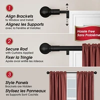 Smart Rods No Measuring Easy Install Adjustable Drapery Window Rod with Decorative Ball Finials, 48 to 120 Inch, Black