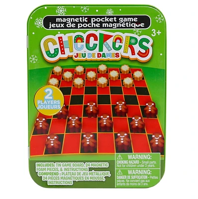 Christmas Travel Games – Magnetic pocket game - Checkers Game, Checkers Game