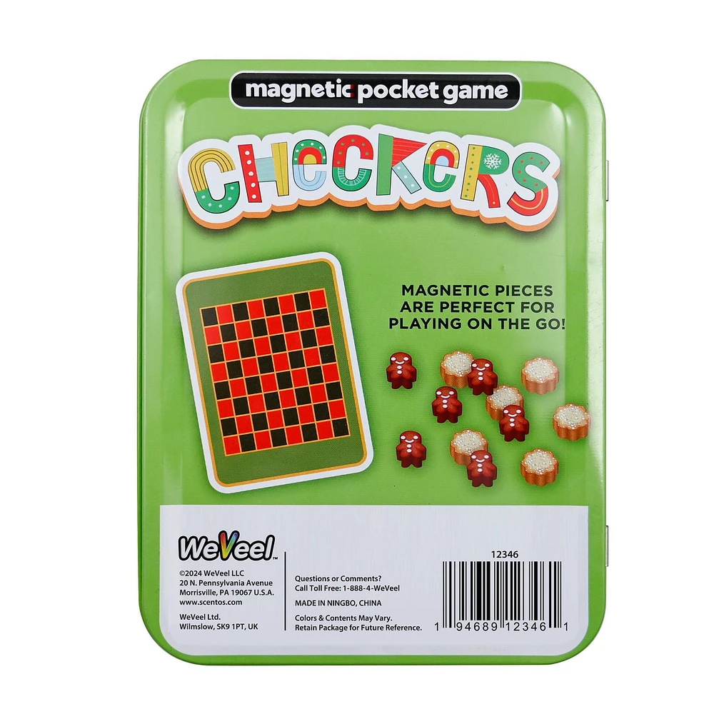 Christmas Travel Games – Magnetic pocket game - Checkers Game, Checkers Game