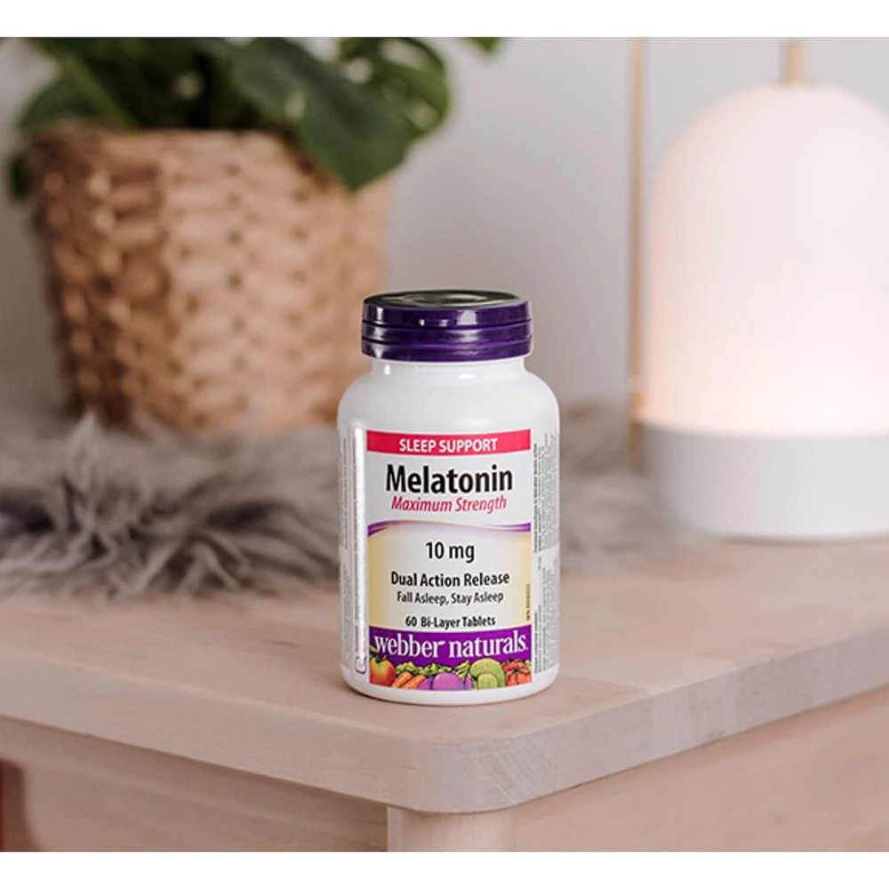 Webber Naturals Puissance maximale Mélatonine Libération double action, 10 mg 60 comprimés bi-couches
