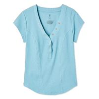 T-shirt côtelé à encolure Henley No Boundaries pour femmes Tailles TP–TTG