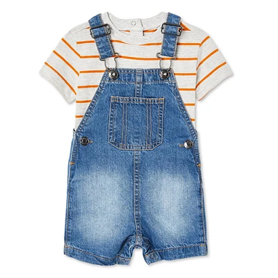 George Baby Boys' Denim Shortall 2-Piece Set, Sizes 0-24 months