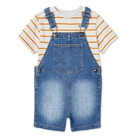 Ensemble 2 pièces avec salopette courte en denim George pour petits garçons Tailles 2T-5T