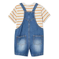Ensemble 2 pièces avec salopette courte en denim George pour petits garçons Tailles 2T-5T