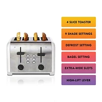 Kenmore 4-Slice Stainless Steel Toaster, Silver & Grey, Extra Wide Slots, Bagel & Defrost Functions