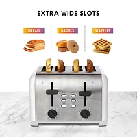 Kenmore 4-Slice Stainless Steel Toaster, Silver & Grey, Extra Wide Slots, Bagel & Defrost Functions