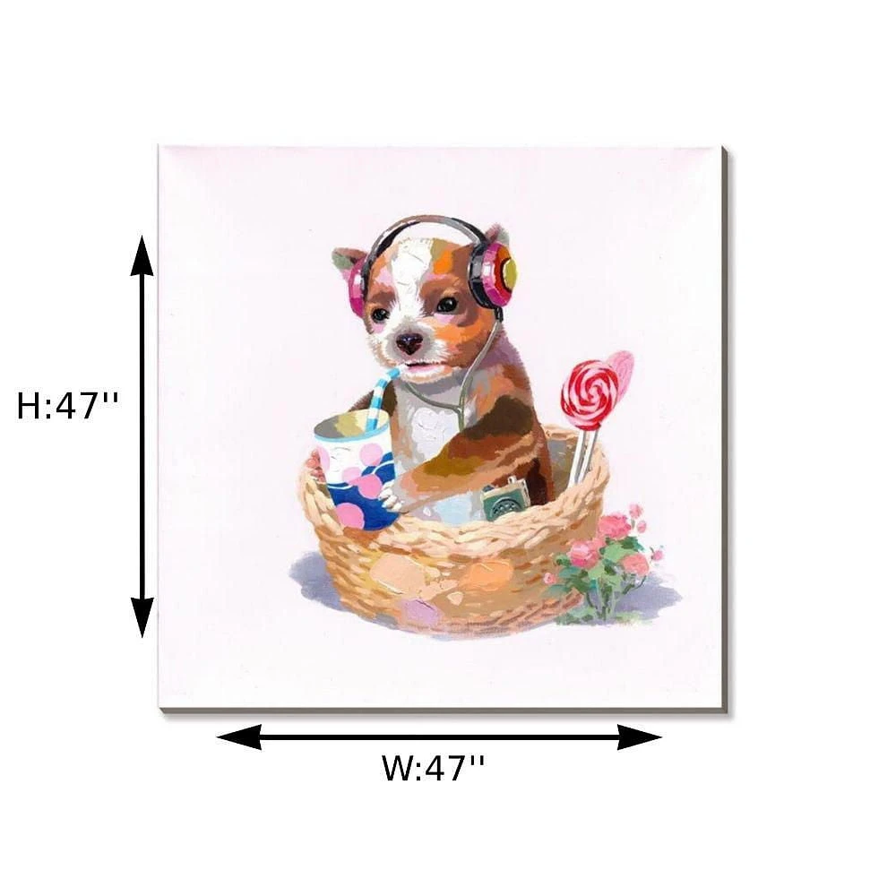 RELAXING DOG 50% HAND-PAINTING , ART WALL.<br>47"H x 47"W x 1.35"D