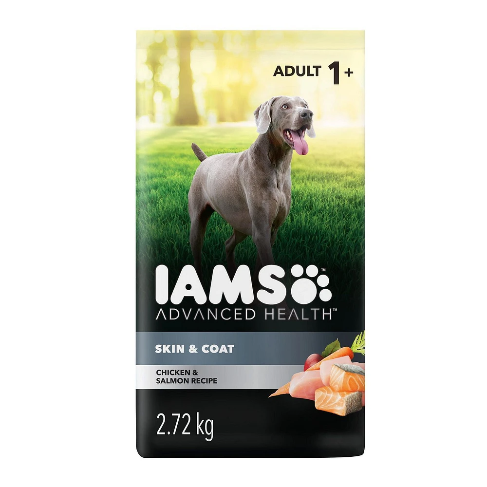 Nourriture sèche pour chiens adultes IAMS ADVANCED HEALTH PEAU ET PELAGE recette avec poulet et saumon 2,72-12,2 kg