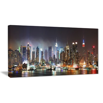 Design Art Lit Nyc Manhattan Skyline Cityscape Photo Canvas Art Print