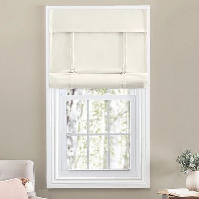 Camalay Harmony Light Filtering Adhesive Fastener Cottage Roman Shade 27 x 64 in White