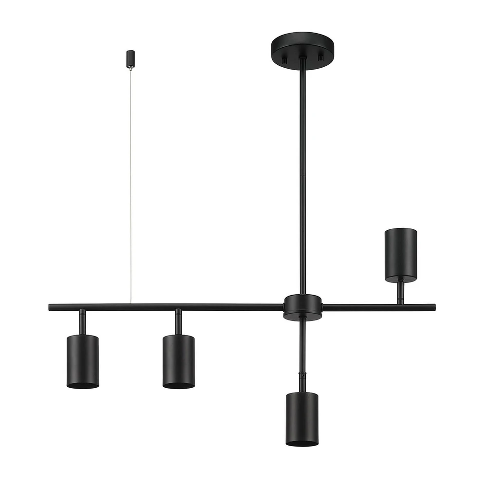 4-Light Matte Black Adjustable Height Geometrical Track Lighting with Pivoting Shades