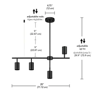 4-Light Matte Black Adjustable Height Geometrical Track Lighting with Pivoting Shades