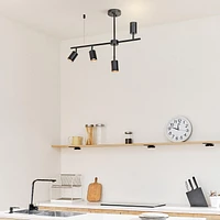 4-Light Matte Black Adjustable Height Geometrical Track Lighting with Pivoting Shades