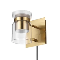 Hazel LED Integrated Matte Brass Plug-In or Hardwire Wall Sconce with Glass Shade, 91004448