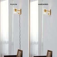 Hazel LED Integrated Matte Brass Plug-In or Hardwire Wall Sconce with Glass Shade, 91004448