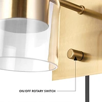 Hazel LED Integrated Matte Brass Plug-In or Hardwire Wall Sconce with Glass Shade, 91004448