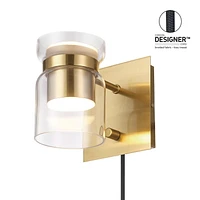 Hazel LED Integrated Matte Brass Plug-In or Hardwire Wall Sconce with Glass Shade, 91004448