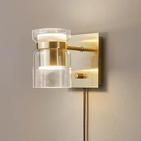 Hazel LED Integrated Matte Brass Plug-In or Hardwire Wall Sconce with Glass Shade, 91004448