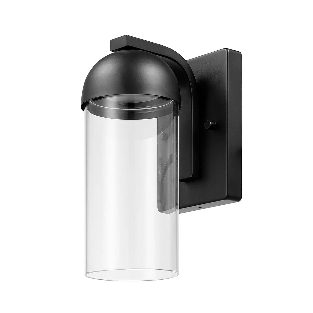 12W LED Integrated Matte Black Outdoor Wall Sconce with Clear Glass Shade