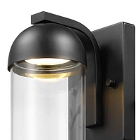 12W LED Integrated Matte Black Outdoor Wall Sconce with Clear Glass Shade