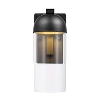 12W LED Integrated Matte Black Outdoor Wall Sconce with Clear Glass Shade