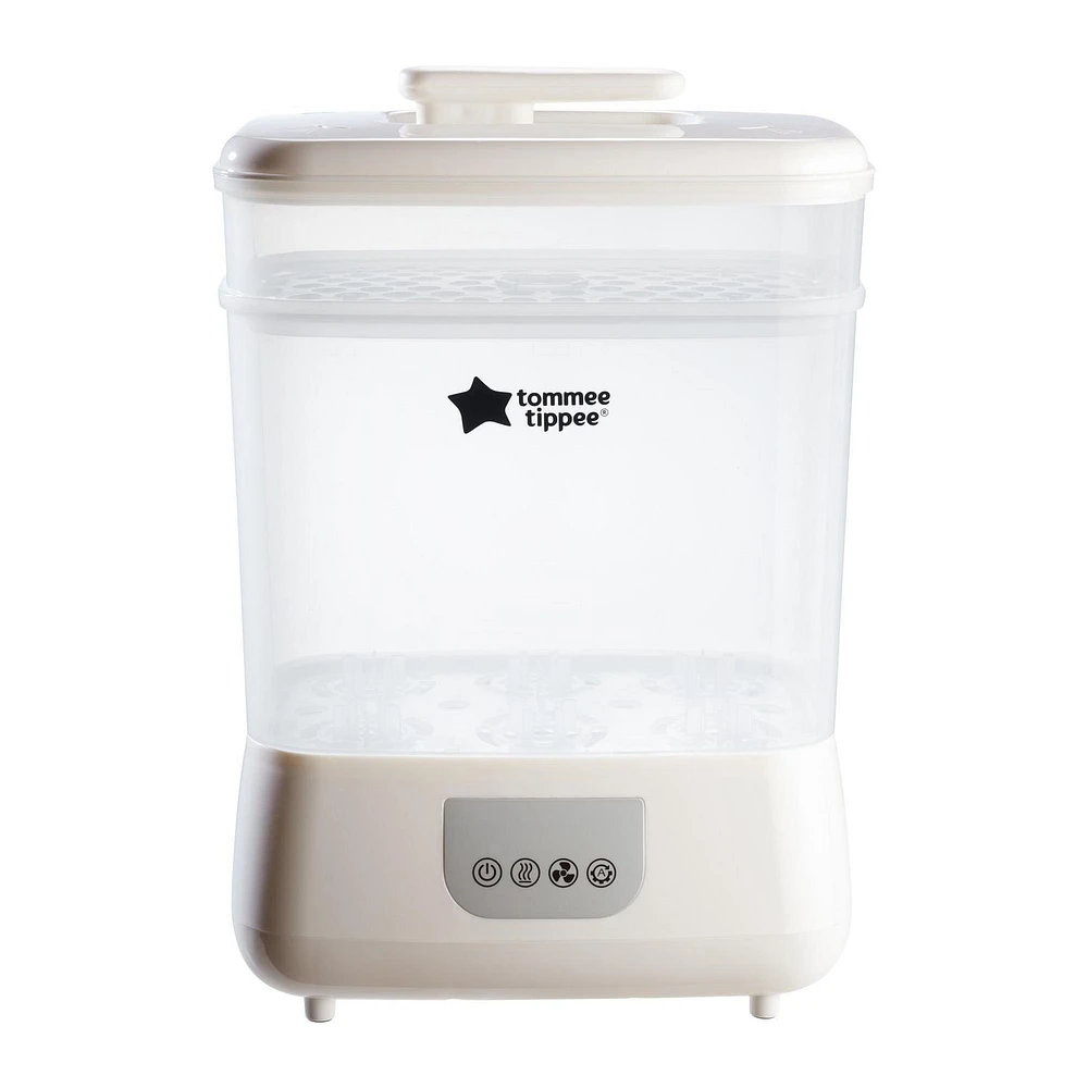 Stérilisateur et séchoir électrique à vapeur Tommee Tippee Steridryer pour biberons et accessoires, tue les virus* et 99,9 % des bactéries, blanc