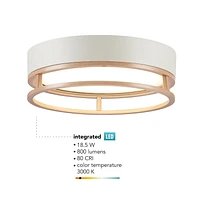 18.5W LED Integrated Matte White Outdoor Indoor Flush Mount Ceiling Light with Faux Wood Accent