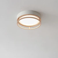 18.5W LED Integrated Matte White Outdoor Indoor Flush Mount Ceiling Light with Faux Wood Accent