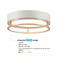 18.5W LED Integrated Matte White Outdoor Indoor Flush Mount Ceiling Light with Faux Wood Accent