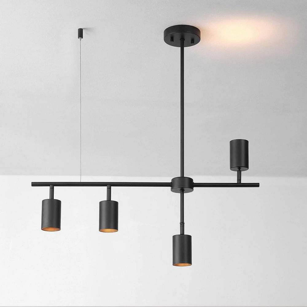 4-Light Matte Black Adjustable Height Geometrical Track Lighting with Pivoting Shades