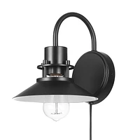 Wren 1-Light Matte Black Plug-In or Hardwire Wall Sconce, 91004445