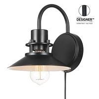 Wren 1-Light Matte Black Plug-In or Hardwire Wall Sconce, 91004445