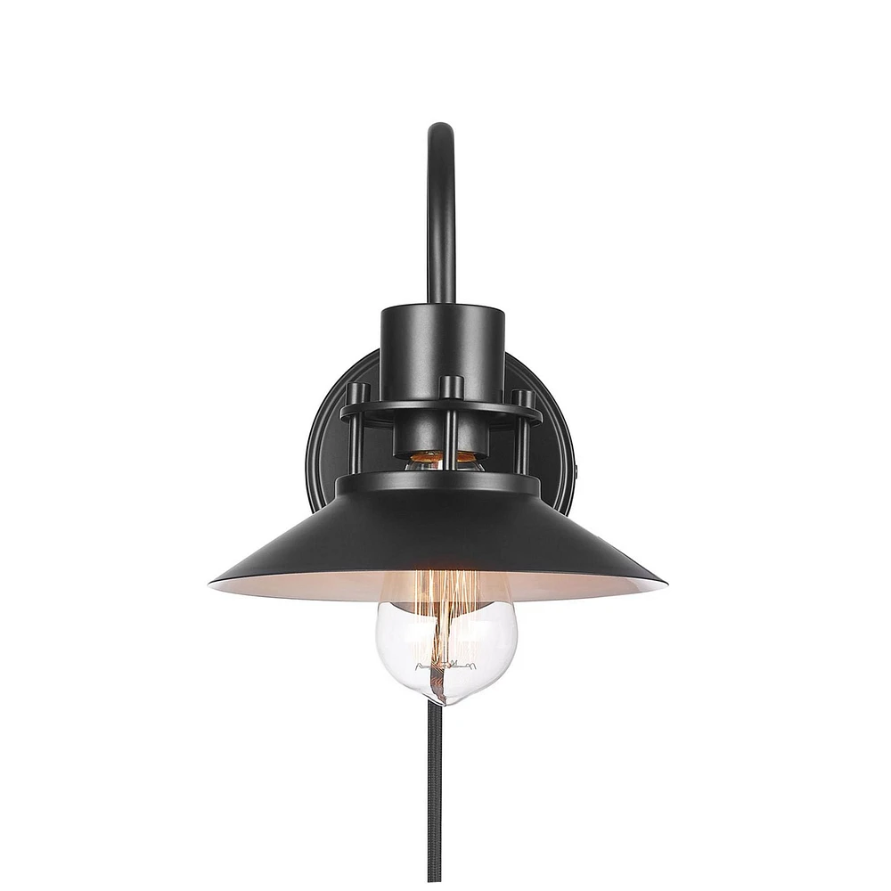 Wren 1-Light Matte Black Plug-In or Hardwire Wall Sconce, 91004445