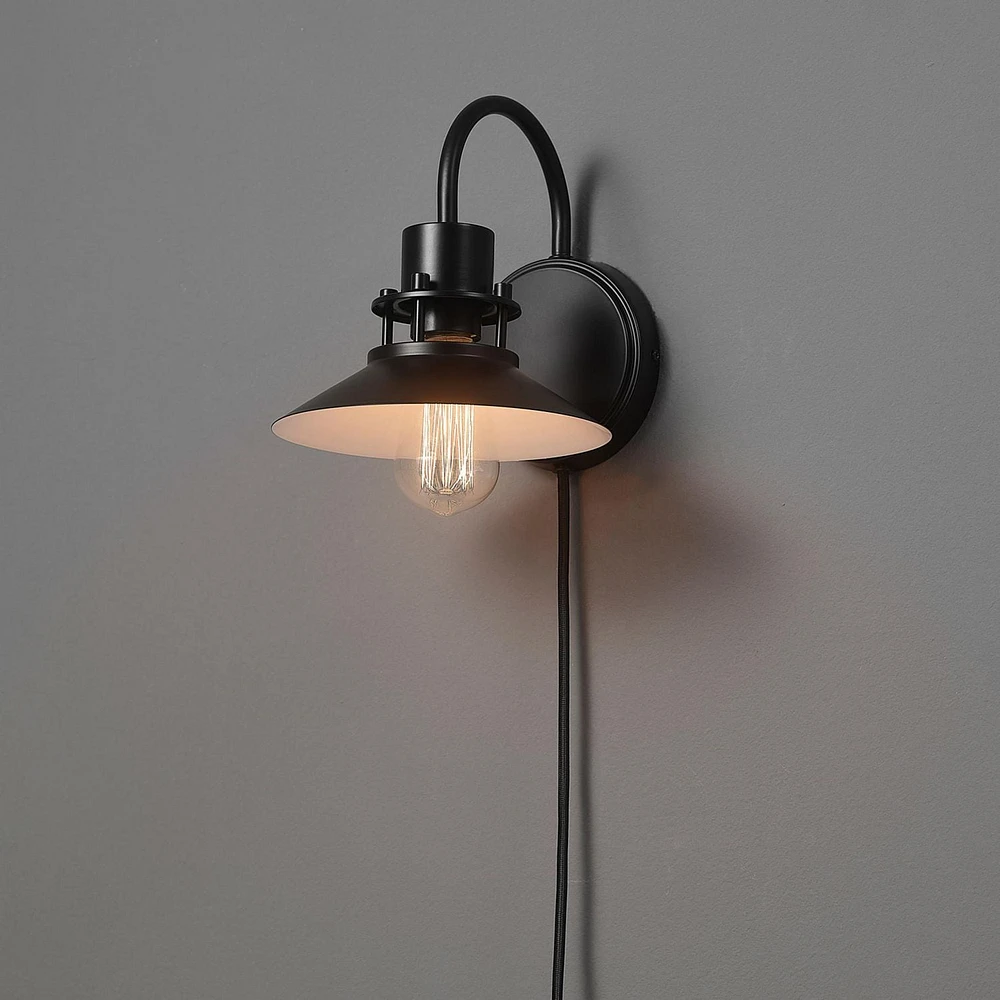 Wren 1-Light Matte Black Plug-In or Hardwire Wall Sconce, 91004445