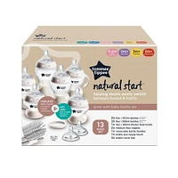 Tommee Tippee Natural Start Grow with Baby Bottle Set, 5oz, 9oz and 11oz, Slow, Medium and Thicker Flow Nipples, Removable Bottle Handles, Self-Sterilizing