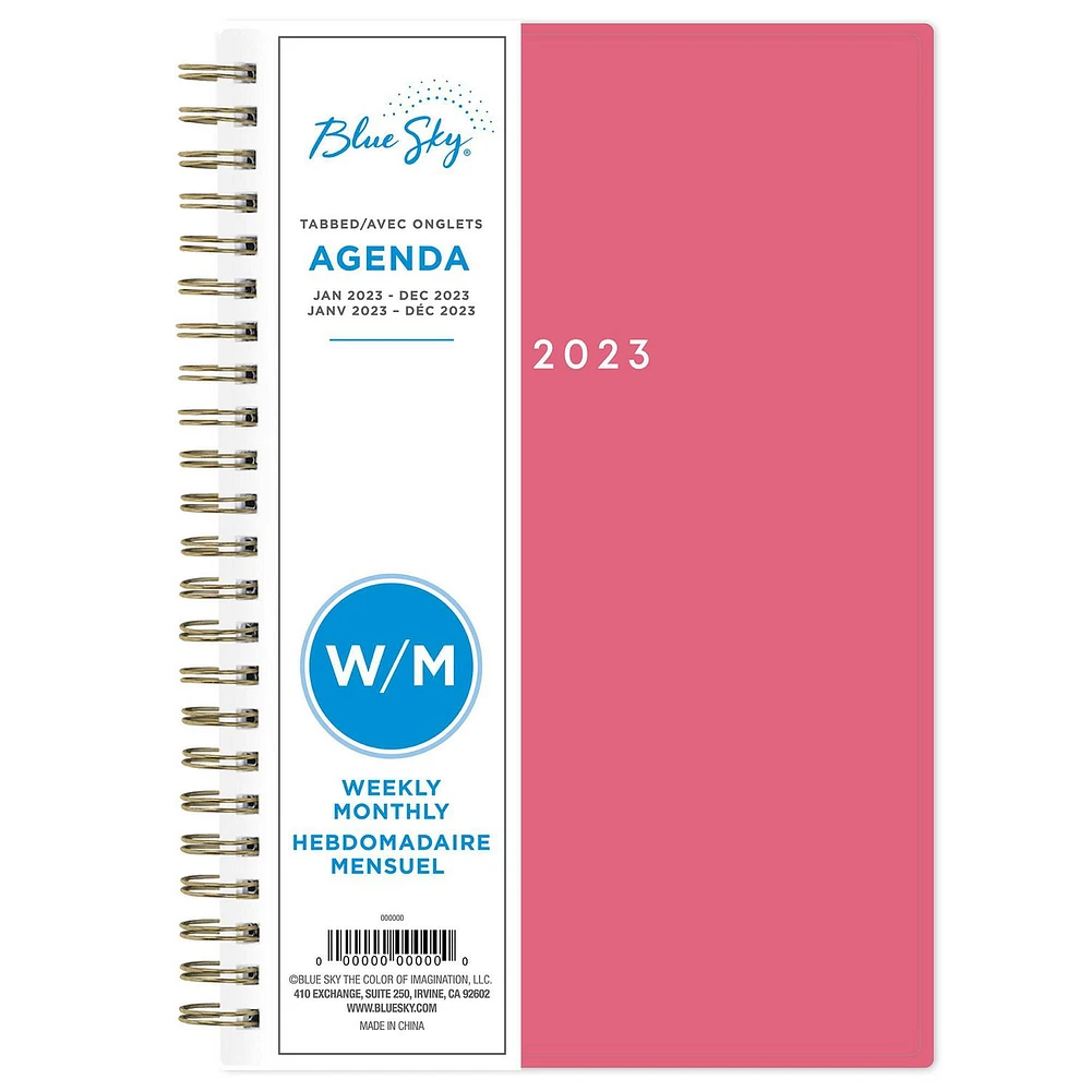 2023 Weekly Monthly Planner, 5x8, Blue Sky, Solid Pink