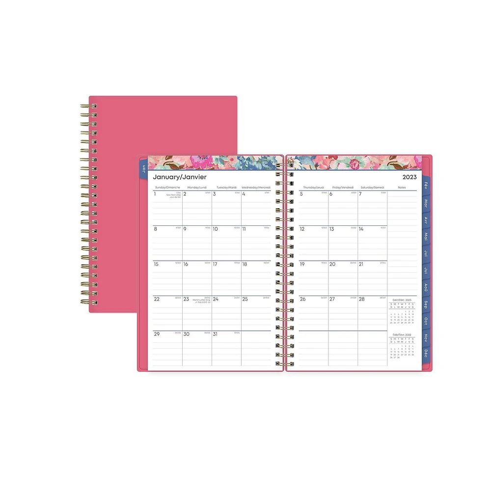 2023 Weekly Monthly Planner, 5x8, Blue Sky, Solid Pink