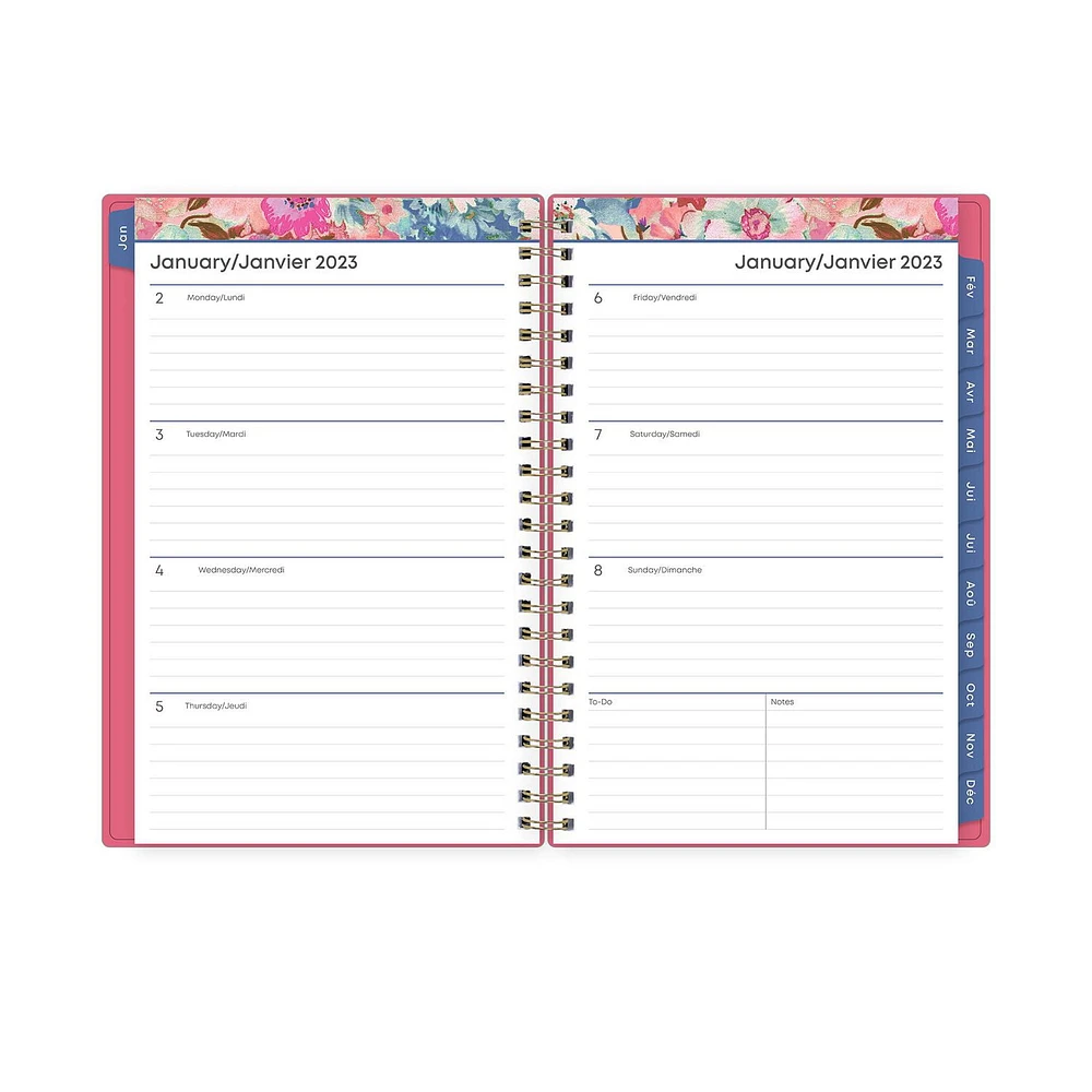 2023 Weekly Monthly Planner, 5x8, Blue Sky, Solid Pink