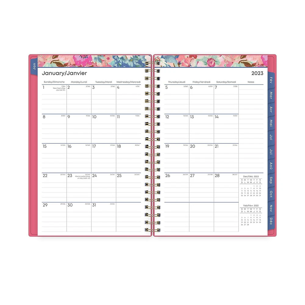 2023 Weekly Monthly Planner, 5x8, Blue Sky, Solid Pink