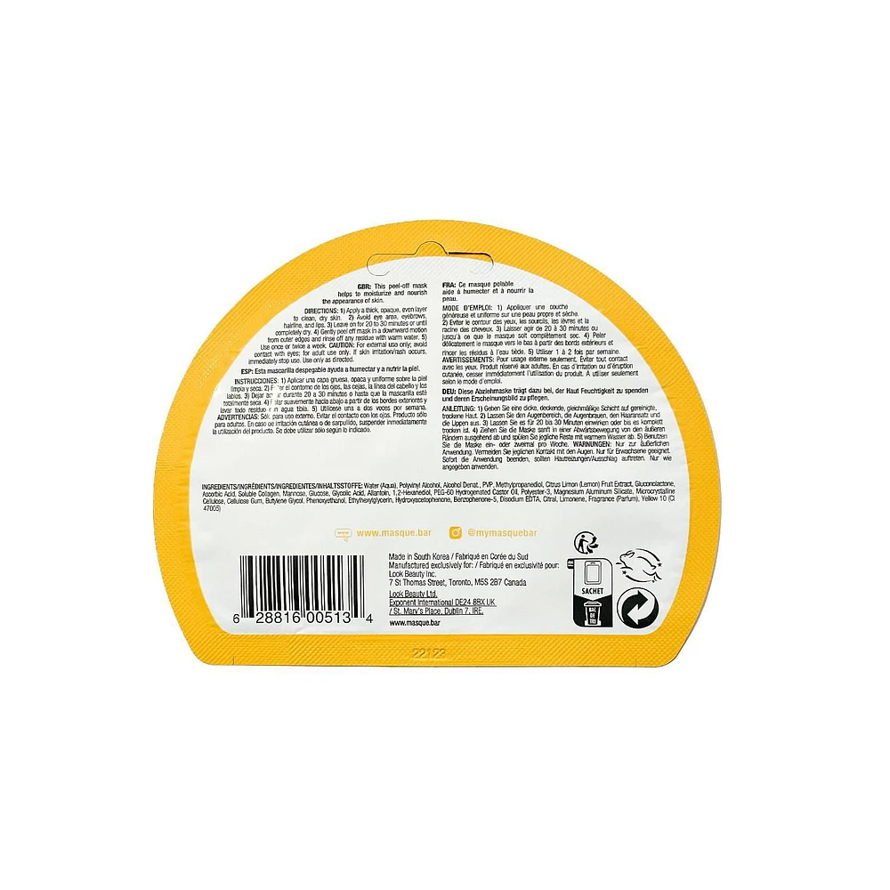 iN.gredients Lemon peel off mask, Lemon Peel Off Mask, 1 treatment, Moisturizing and Nourishing