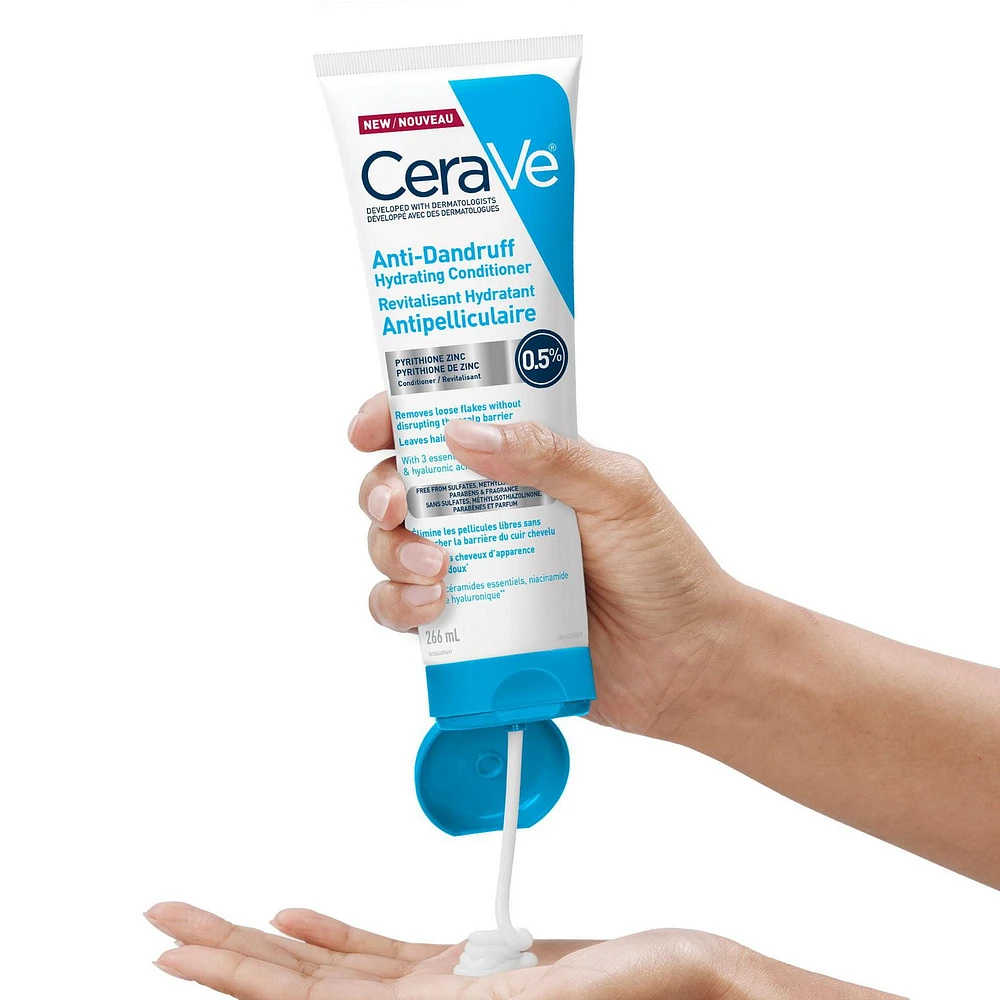 CeraVe Anti-Dandruff Hydrating Conditioner for Men & Women, Gently Cleanses Scalp & Hair While Reducing Flakes, Itchiness, and Irritation, 266mL, Reduces dandruff flakes