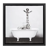 hometrends Baby Giraffe in the Tub Framed Canvas Wall Art