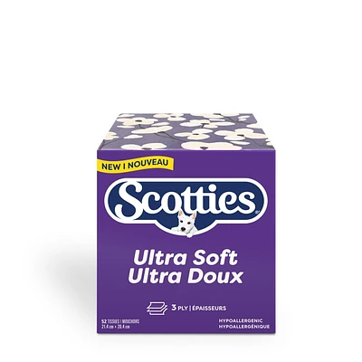 Scotties Ultra Doux - Papier mouchoir 3 épaisseurs, hypoallergénique et testé par des dermatologues, grand format, 1 boîte, 52 mouchoirs