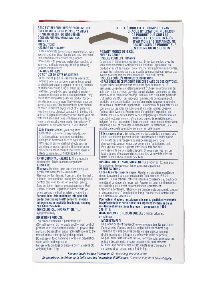 Hartz Ultraguard plus Flea & Tick Treatment for Dogs And Puppies 6 to 14 Kg, Each package contains 3 tubes, usage 1 tube per month.  Do not use on dogs under 12 weeks of age.