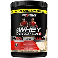 Six Star 100% Whey Protein Plus, Whey Protein Powder + Creatine Monohydrate, Whey Protein Isolate & Peptides, Lean Protein Powder for Muscle Gain, Whey Isolate Protein Shake, Vanilla, 4 lbs, 1.8  kg