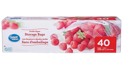 Great Value Large Double Zipper Storage Bags, 40 Bags